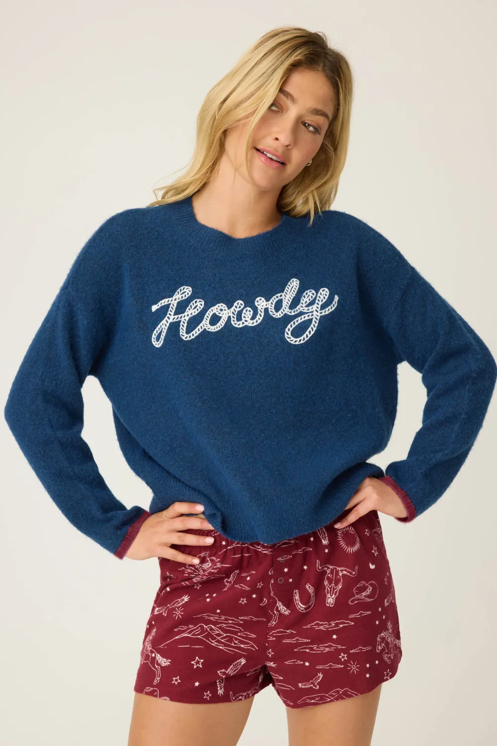 PJ Salvage Howdy Snuggle Sweater in Navy