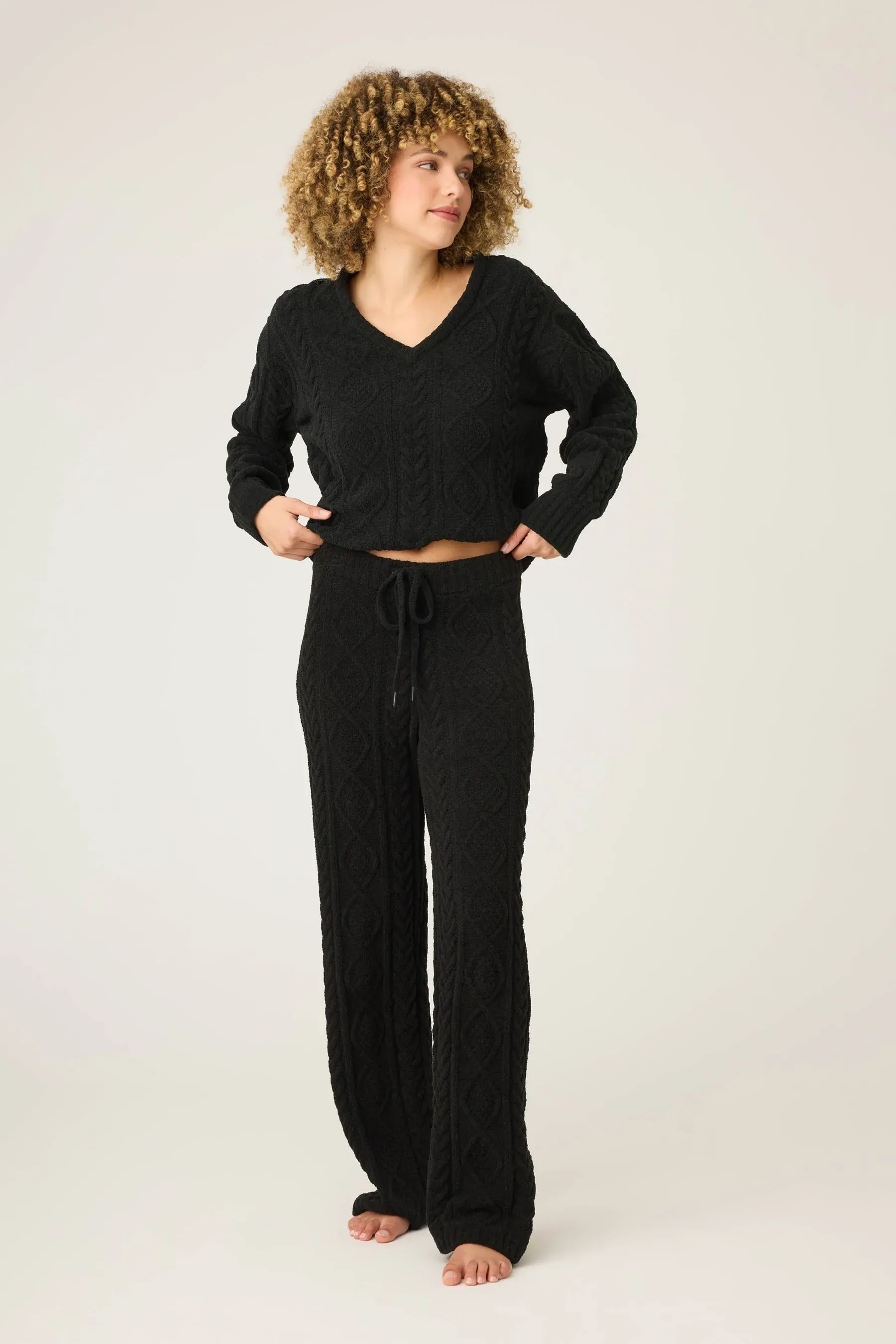PJ Salvage Cozy Chenille Cable Knit Pant in Black