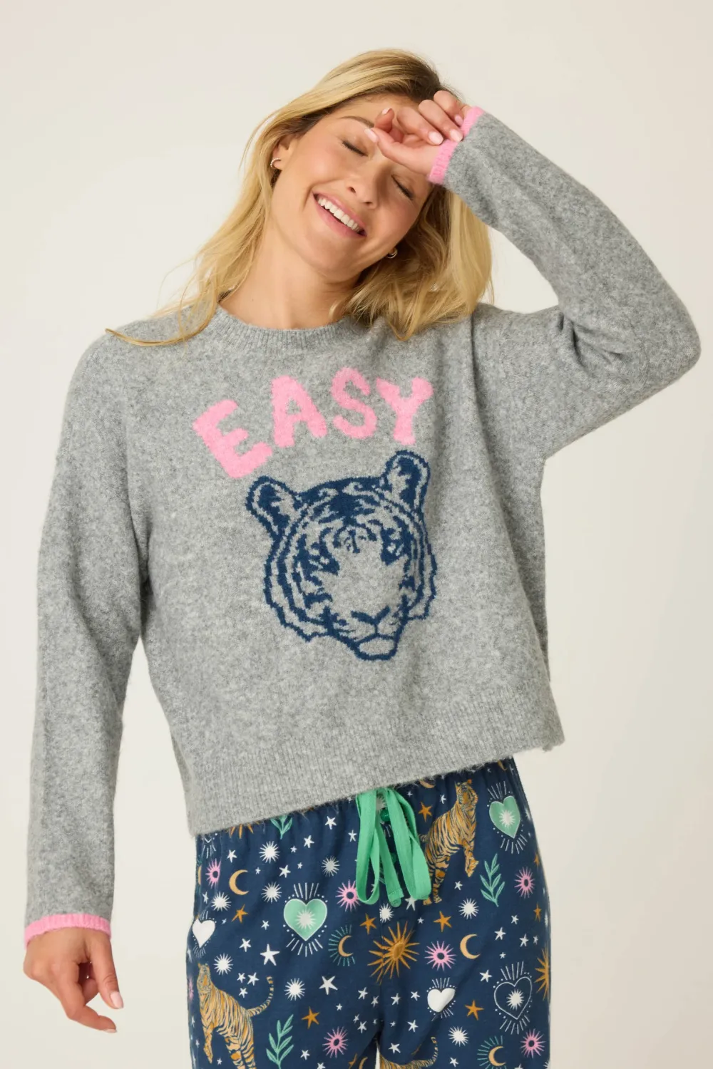 PJ Salvage Easy Tiger Snuggle Sweater in Heather Grey