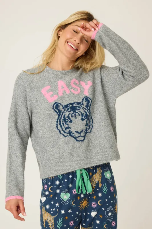 PJ Salvage Easy Tiger Snuggle Sweater in Heather Grey PJ Salvage Easy Tiger Snuggle Sweater in Heather Grey