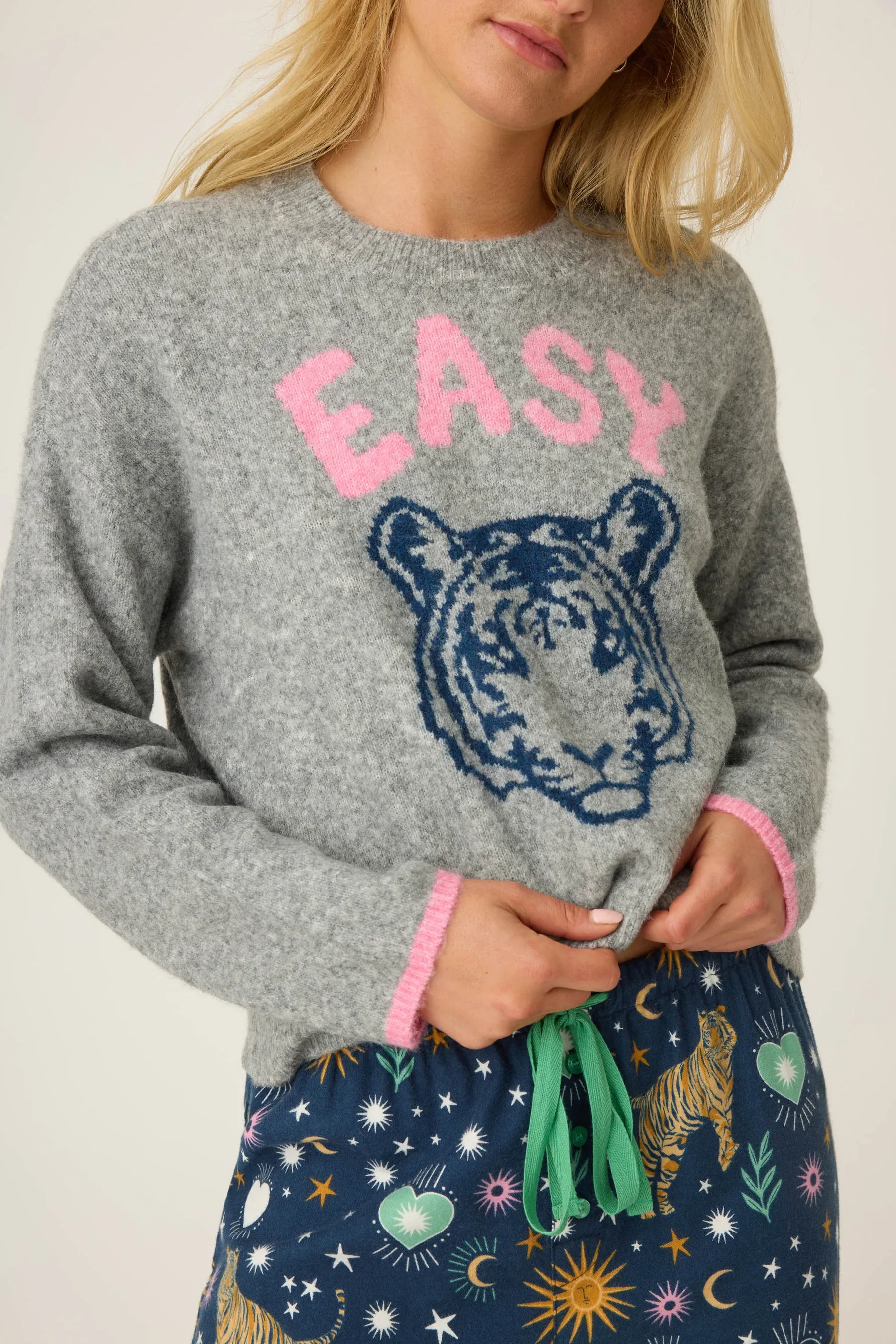 PJ Salvage Easy Tiger Snuggle Sweater in Heather Grey