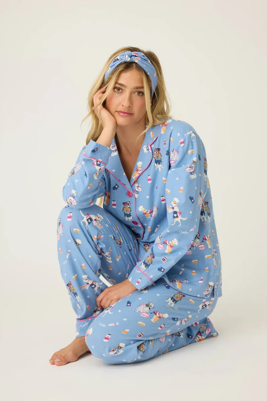 PJ Salvage Baked Woof Love Flannel PJ Set in Denim - 3pcs