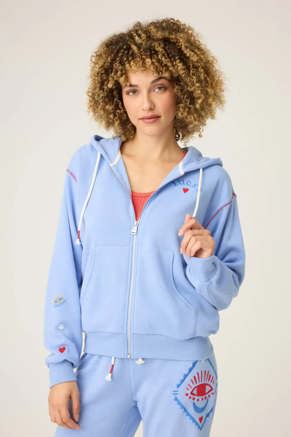 PJ Salvage Lucky Me Hooded Zip Sweatshirt in Periwinkle