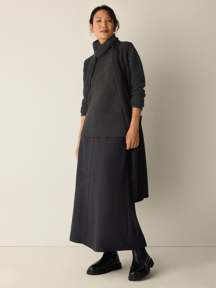 Eileen Fisher Melange Felted Wool Jersey Full Length A-Line Skirt in Charcoal