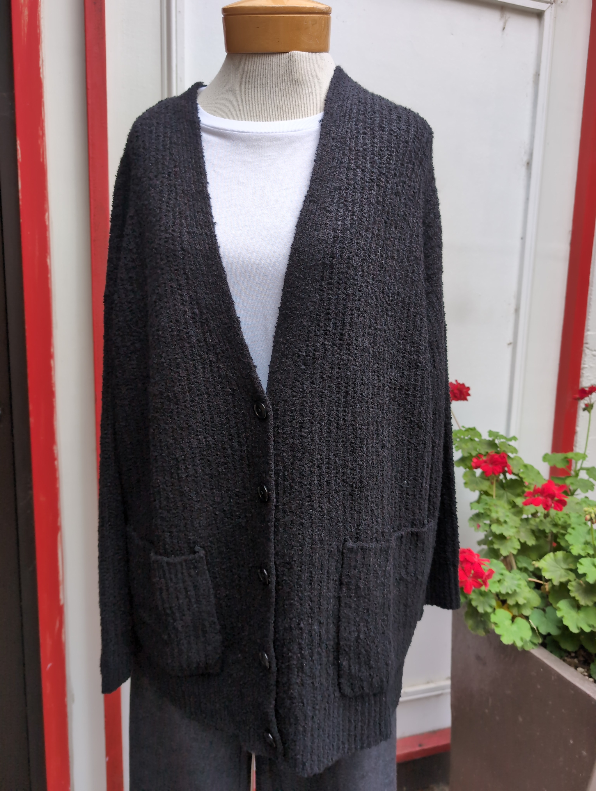 Eileen Fisher Organic Cotton Fluff Boyfriend Cardigan in Black