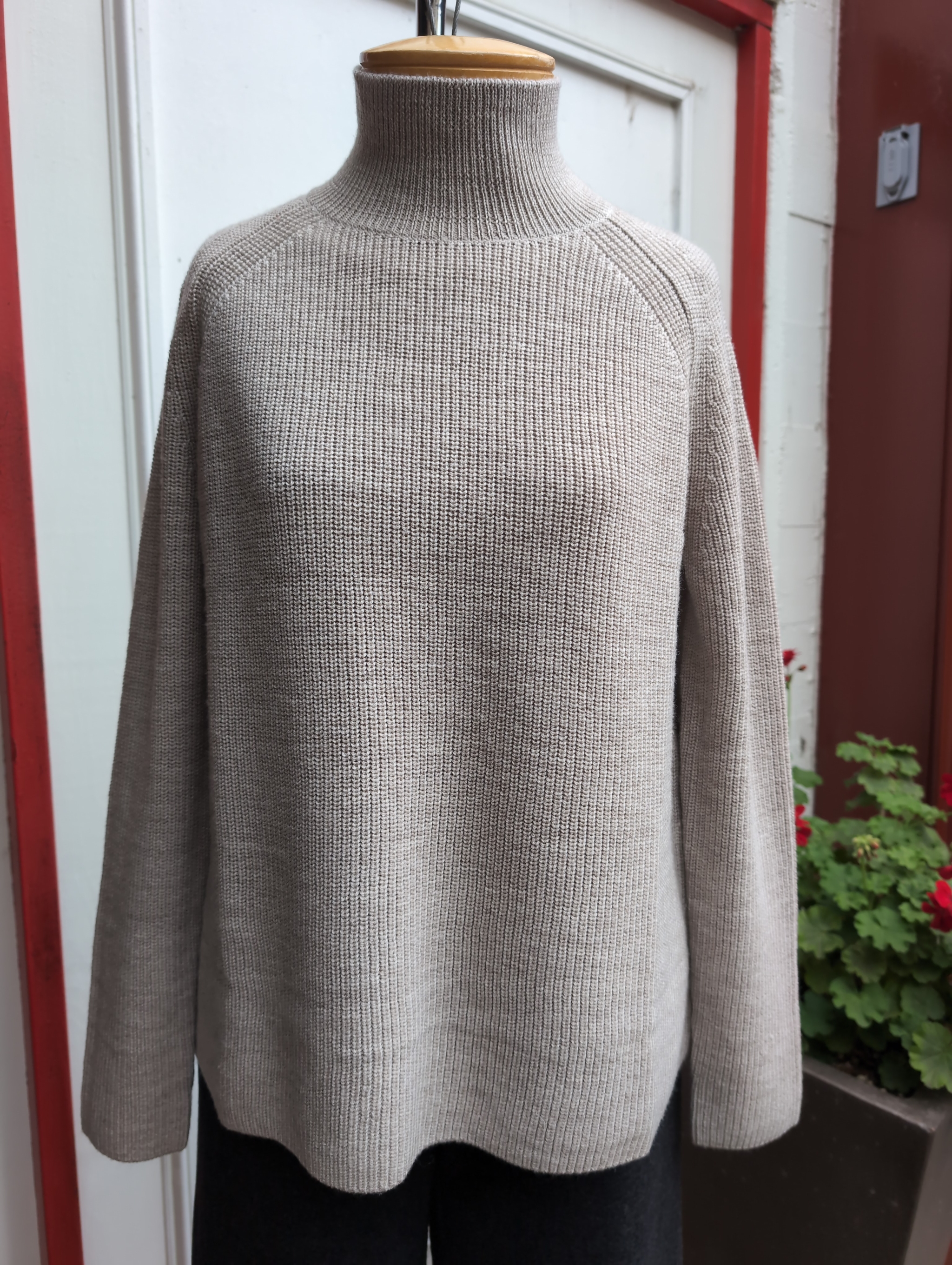 Eileen Fisher Italian Merino Turtle Neck Raglan Sweater in Maple Oat