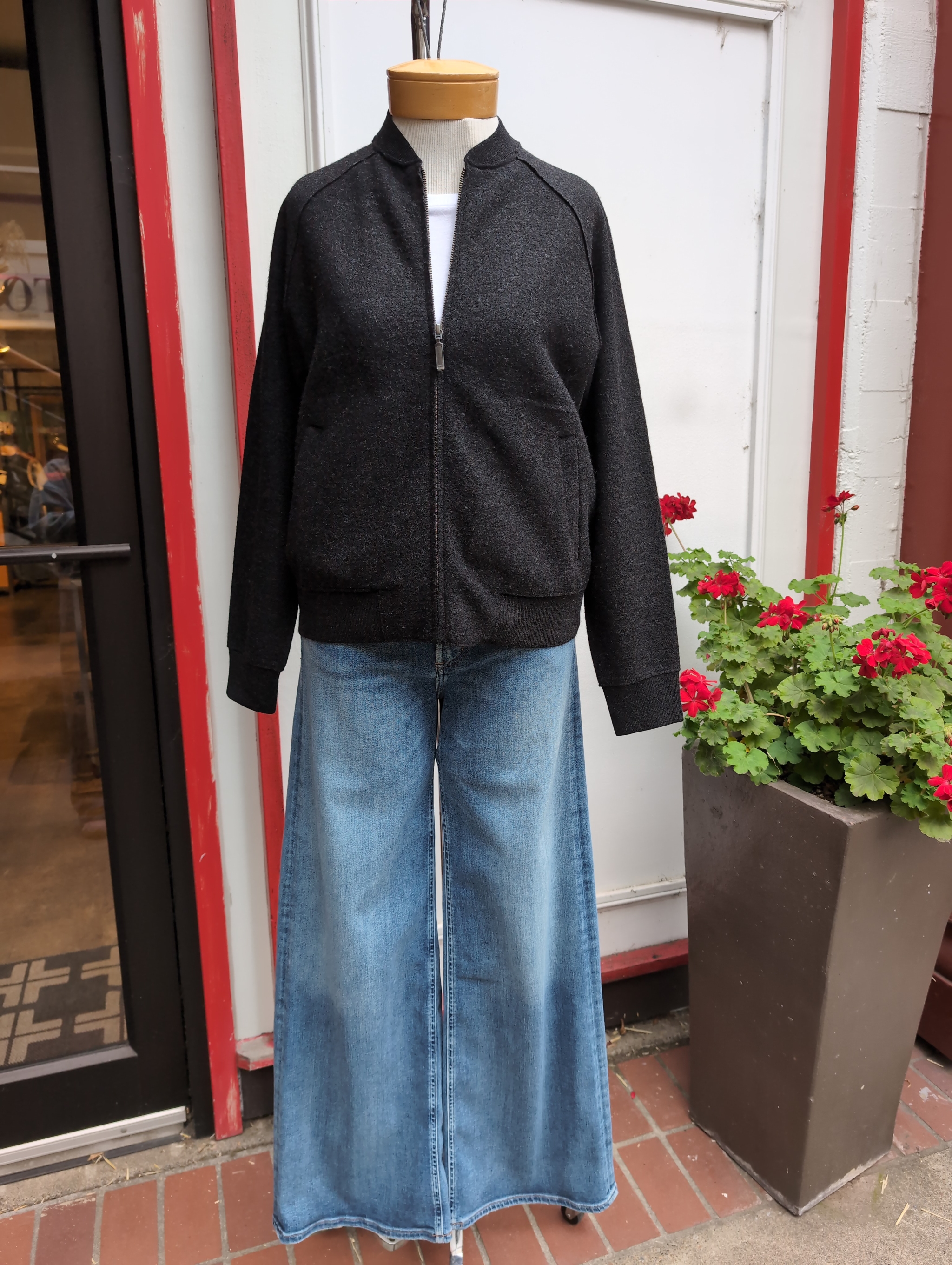 Eileen Fisher Lightweight Boiled Wool Stand Collar Jacket with Pockets in Charcoal