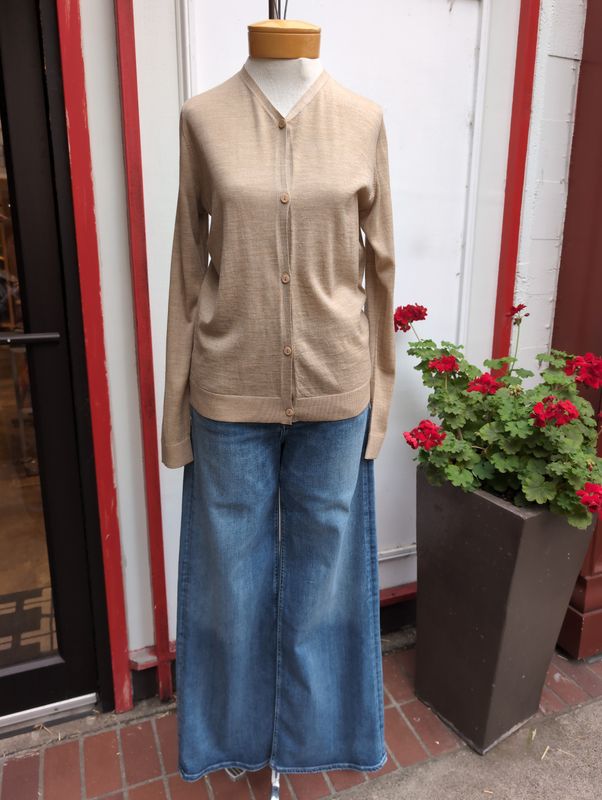 Eileen Fisher Super Fine Merino V-Neck Cardigan in Biscuit Eileen Fisher Super Fine Merino V-Neck Cardigan in Biscuit