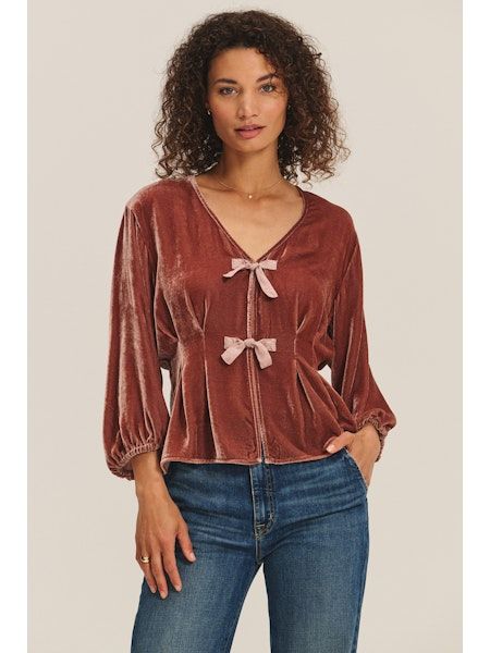 Velvet Elida Velvet & Satin Mix Media Top in Rose Gold
