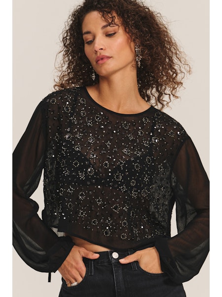 Velvet Marlowe Sequin Top in Black