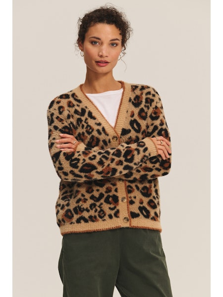 Velvet Betsy Novelty Feather Jacquard Sweater in Leopard