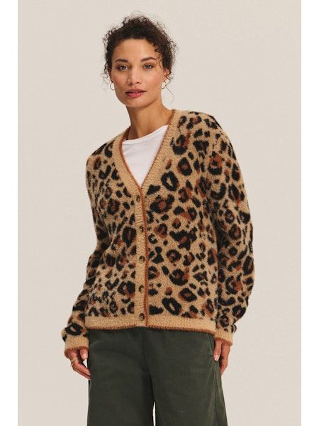 Velvet Betsy Novelty Feather Jacquard Sweater in Leopard