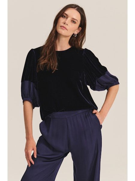 Velvet Taryn Velvet & Satin Mix Media Top in Black