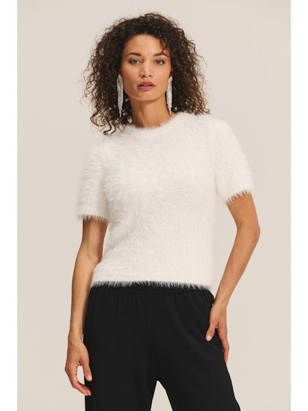 Velvet Kit Feather Yarn Sweater in Milk