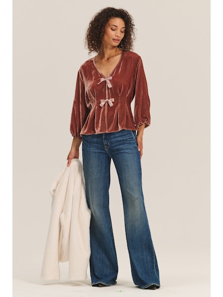 Velvet Elida Velvet & Satin Mix Media Top in Rose Gold