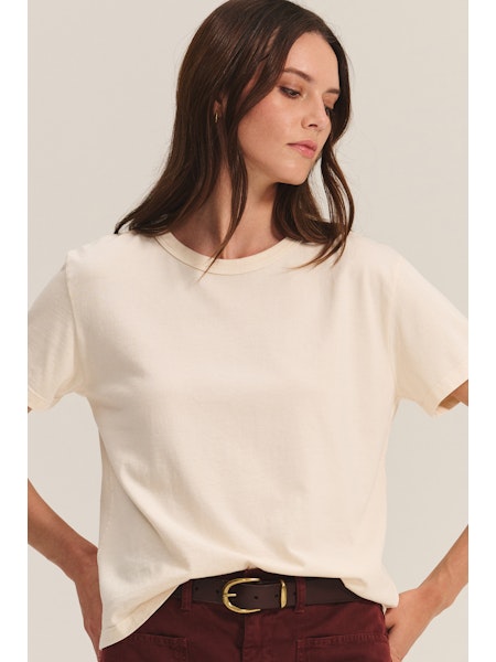 Velvet Leigh Vintage Cotton Jersey Short Sleeve Top in Sugar