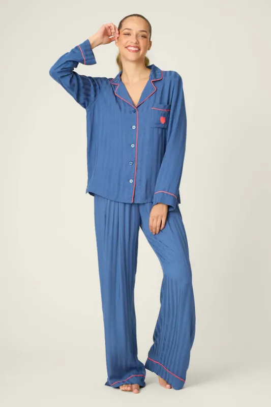 PJ Salvage La Rose Sateen PJ Set in Harbor PJ Salvage La Rose Sateen PJ Set in Harbor