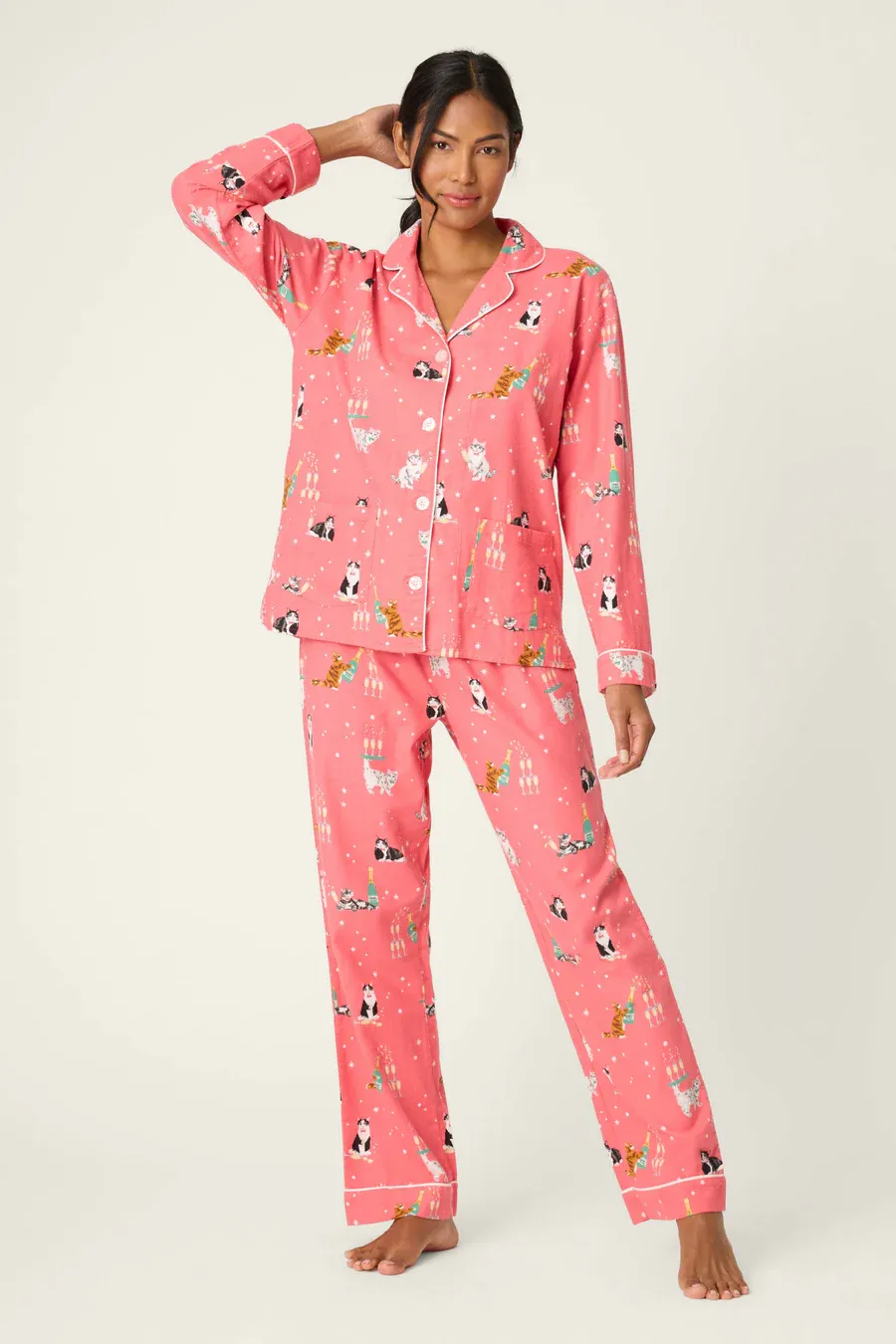PJ Salvage Lets Get Fizzical 3 Piece Flannel PJ Set in Dark Coral