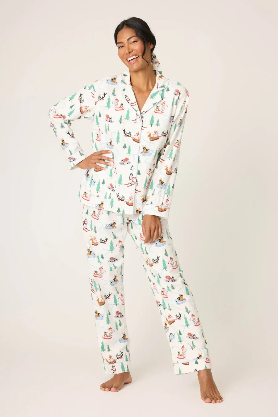 PJ Salvage Sleigh All Day 3 Piece Flannel PJ Set in White
