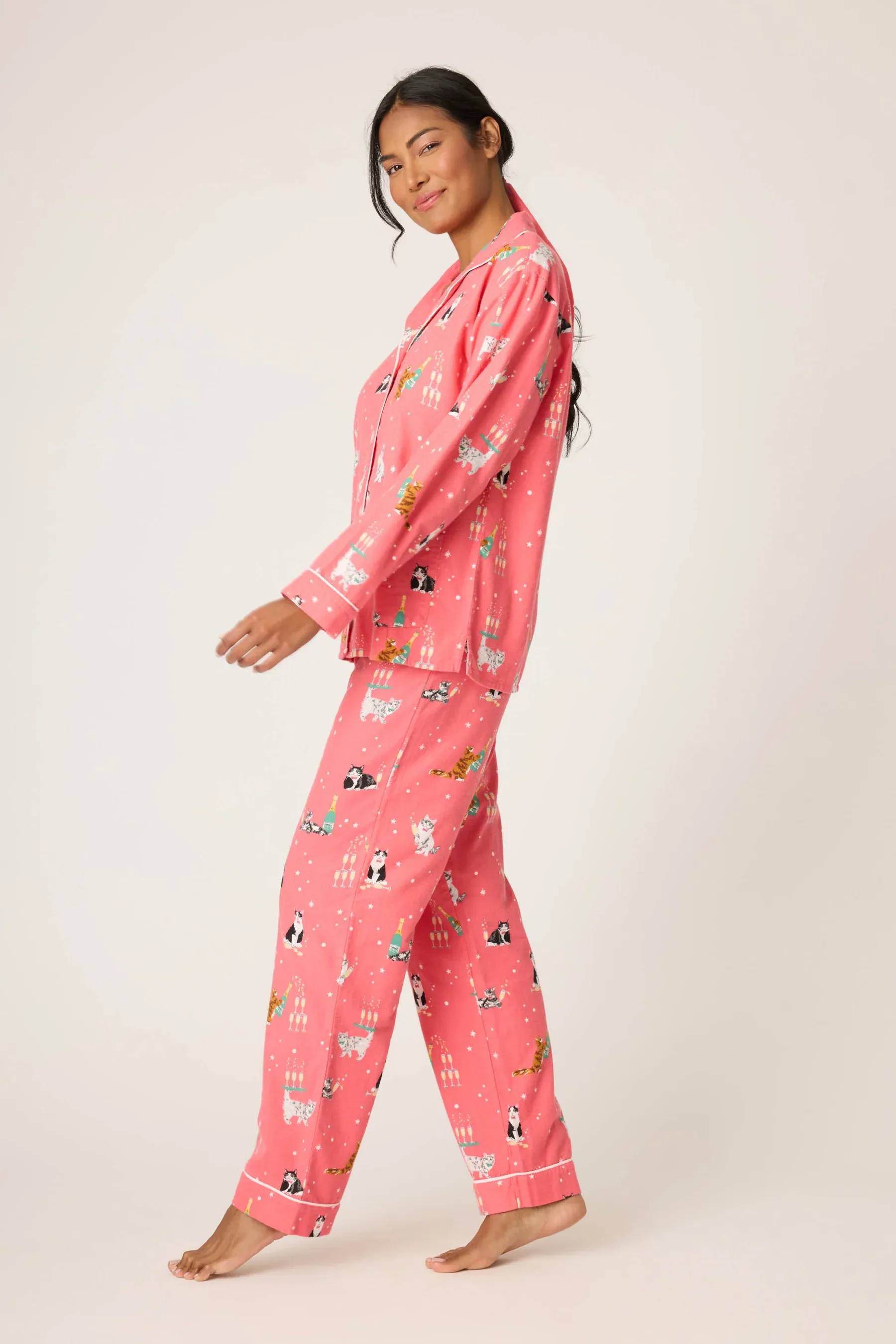 PJ Salvage Lets Get Fizzical 3 Piece Flannel PJ Set in Dark Coral