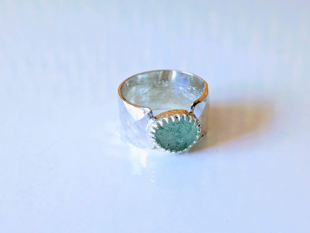 Savage Roots Hazel Cigar Band in Sterling Silver and Green Kyanite