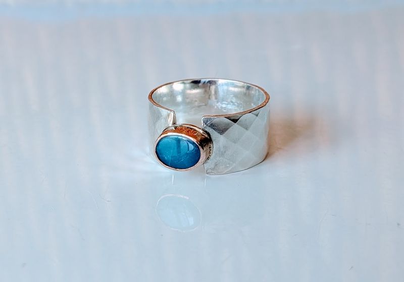 Savage Roots Hazel Cigar Band Ring in Sterling Silver, 14KGF & Australian Opal Doublet Savage Roots Hazel Cigar Band Ring in Sterling Silver, 14KGF & Australian Opal Doublet