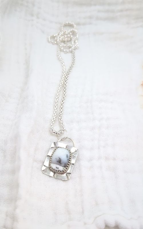 Savage Roots Magda Necklace Magda in Sterling Silver & Dendritic Opal Savage Roots Magda Necklace Magda in Sterling Silver & Dendritic Opal