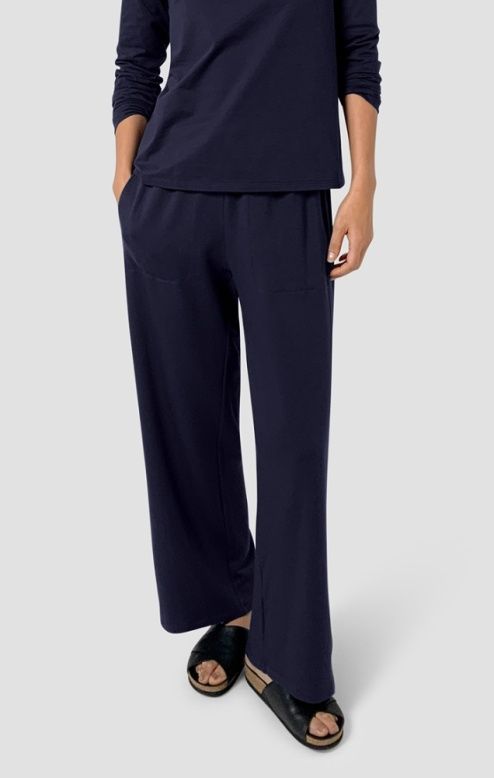 Eileen Fisher Cozy Brushed Terry Hug Full Length Straight Pant w/Side Vents in Ink Eileen Fisher Cozy Brushed Terry Hug Full Length Straight Pant w/Side Vents in Ink
