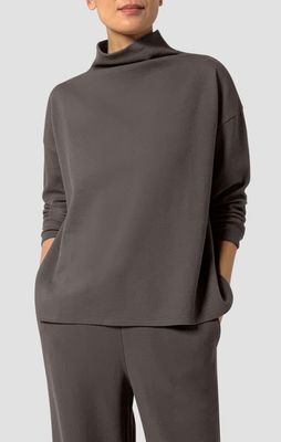 Eileen Fisher Waffle Double Knit High Funnel Neck Box Top in Rye Eileen Fisher Waffle Double Knit High Funnel Neck Box Top in Rye