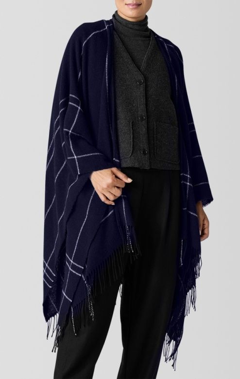 Eileen Fisher Wool Twill Graph Serape in Ink Eileen Fisher Wool Twill Graph Serape in Ink