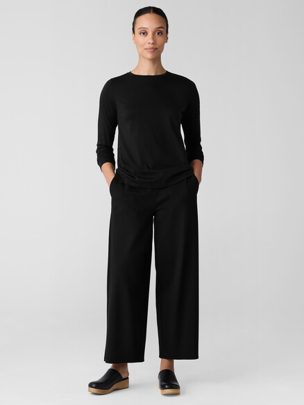 Eileen Fisher Organic Pima Cotton Jersey Long Sleeve Tee in Black