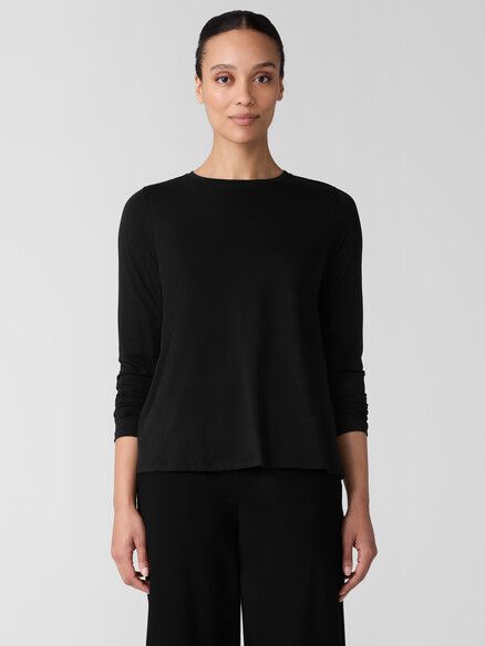 Eileen Fisher Organic Pima Cotton Jersey Long Sleeve Tee in Black Eileen Fisher Organic Pima Cotton Jersey Long Sleeve Tee in Black