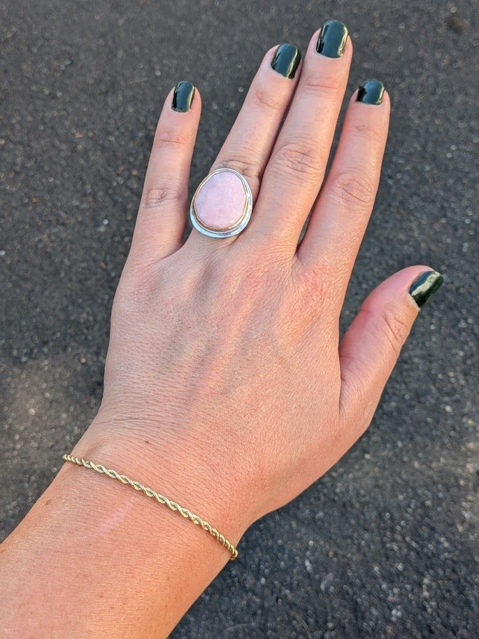 Savage Roots Cardi Ring in Sterling Silver, 14KGF & Pink Opal