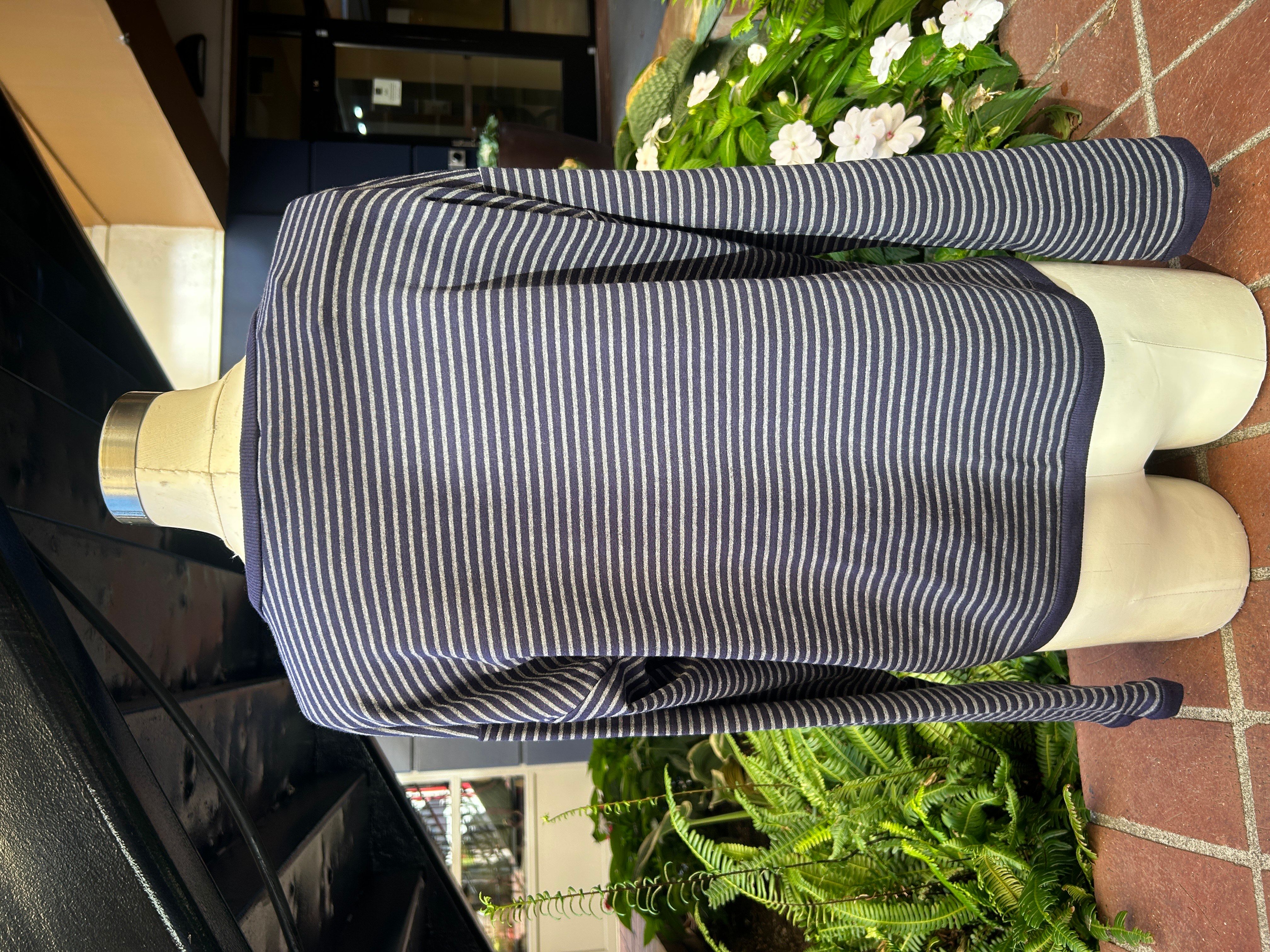 Eileen Fisher Striped Cozy Brushed Terry Round Neck Box Top in Ink