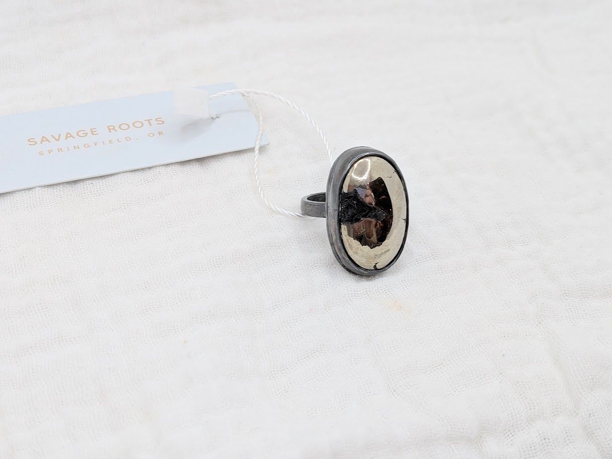 Savage Roots Dani Ring in Black Quartz with Pyrite