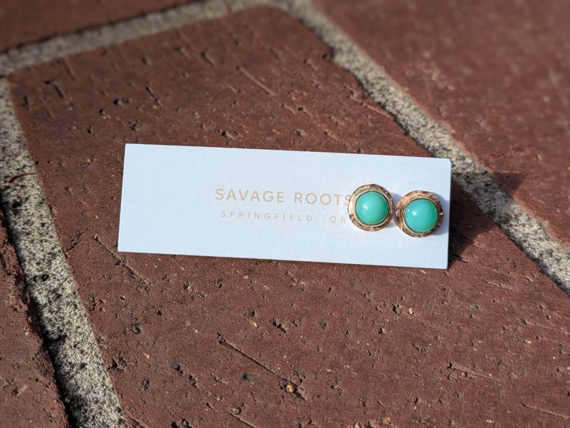 Savage Roots Maddie Stud Earrings in 14KGF & Chrysoprase Savage Roots Maddie Stud Earrings in 14KGF & Chrysoprase
