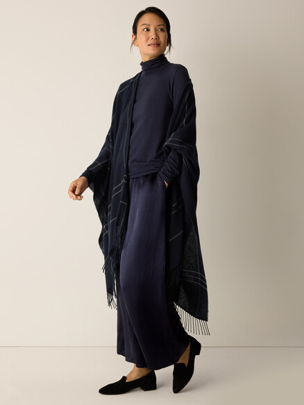Eileen Fisher Wool Twill Graph Serape in Ink