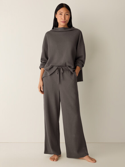 Eileen Fisher Waffle Double Knit Wide Ankle Pant w/Drawstring in Rye
