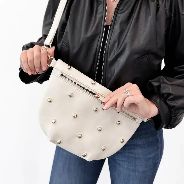 Pretty Simple Studded Westlyn Bum Bag in Cream