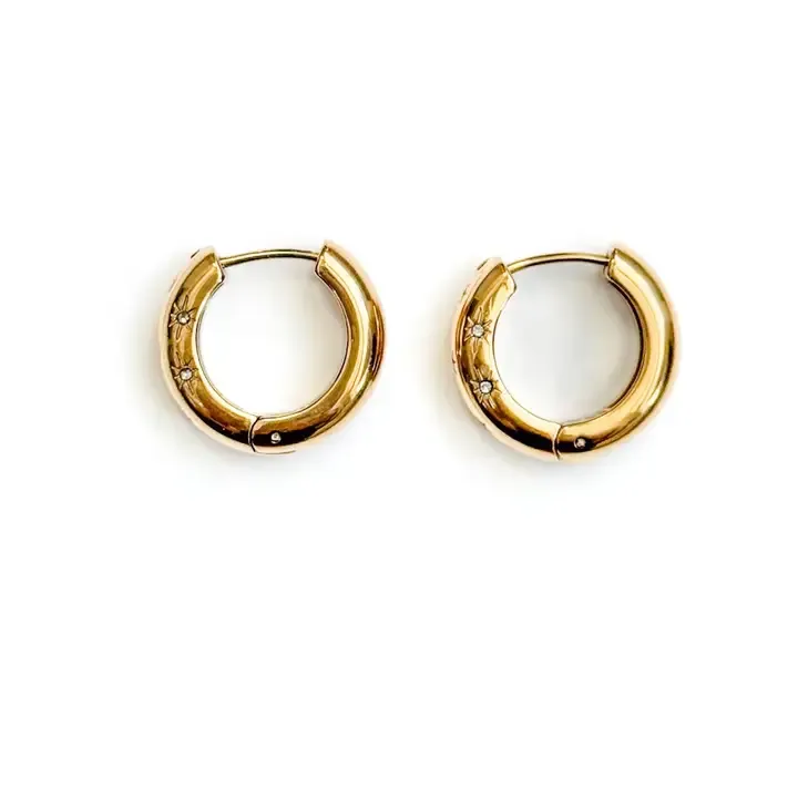 Pretty Simple Pops of Sparkle Waterproof Huggie Hoop in Gold