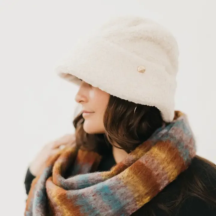 Pretty Simple Sage Sherpa Bucket Hat in Cream