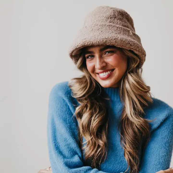 Pretty Simple Sage Sherpa Bucket Hat in Mocha