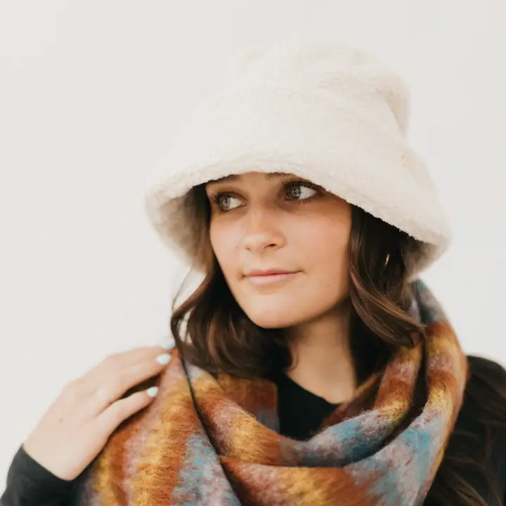 Pretty Simple Sage Sherpa Bucket Hat in Cream