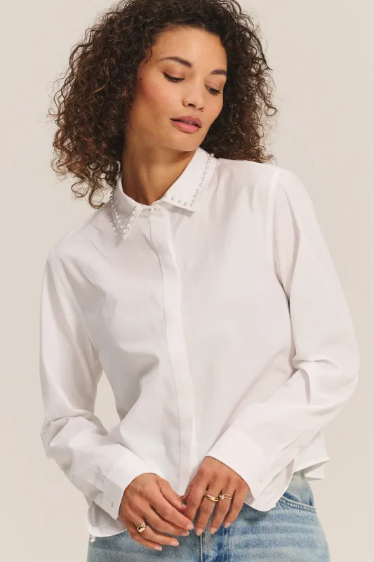 Velvet Jocelyn Novelty Poplin Shirt in White Velvet Jocelyn Novelty Poplin Shirt in White
