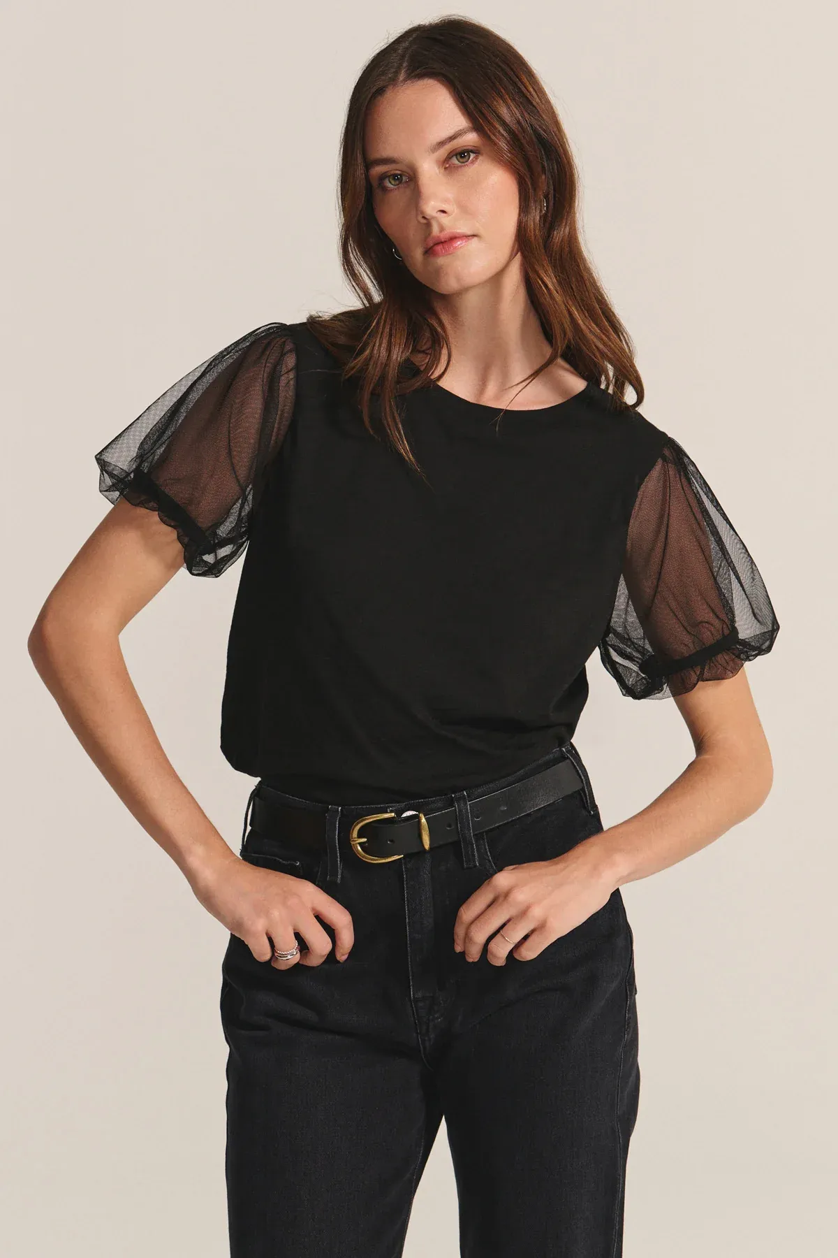 Velvet Justine Cotton Slub Novelty Top in Black