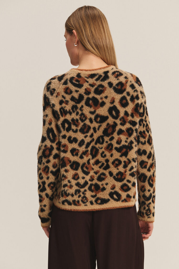 Velvet Clancy Novelty Feather Jacquard Sweater in Leopard