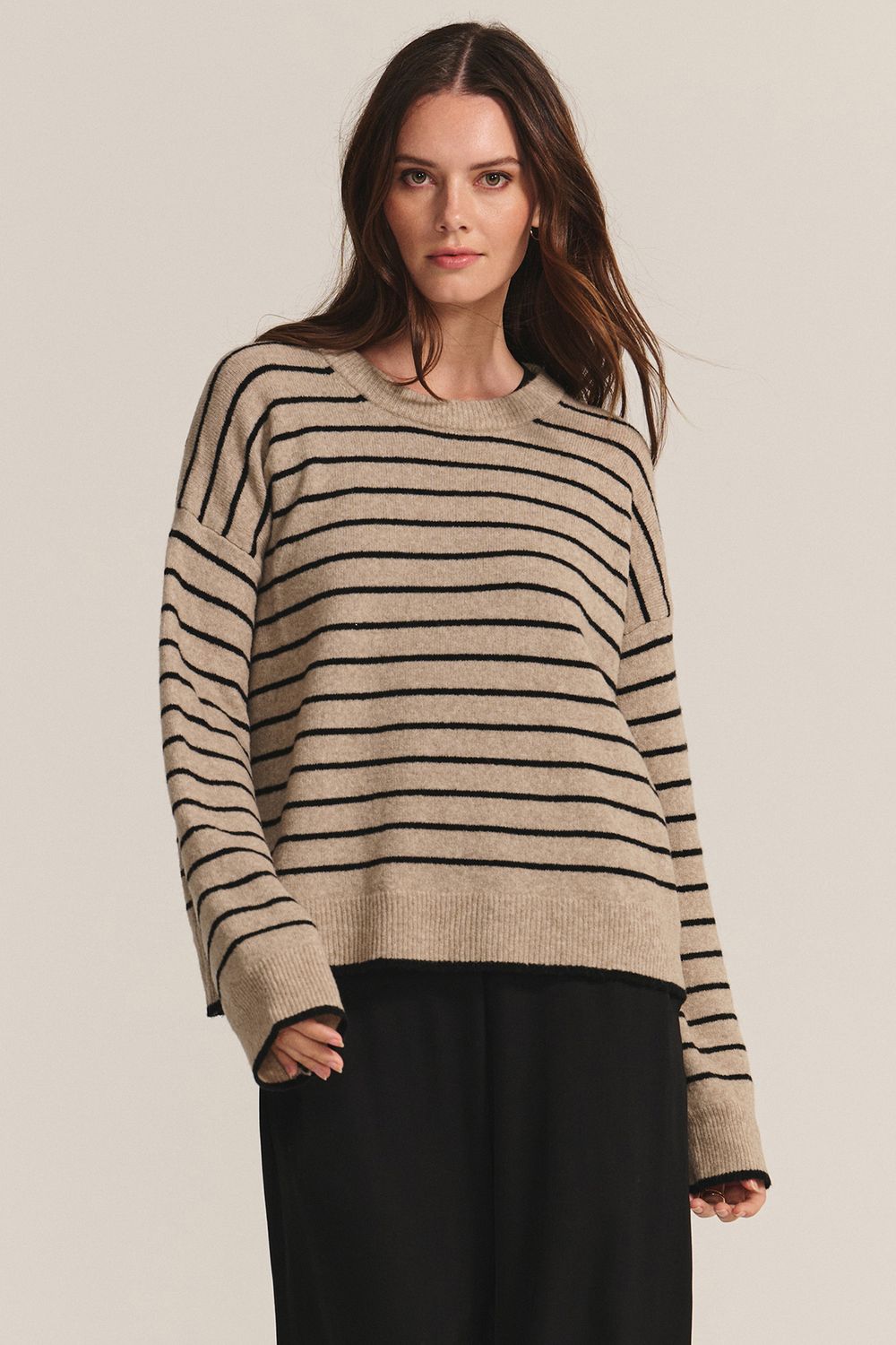 Velvet Romy Cozy Stripe Sweater in Oatmeal/Black Ombre Velvet Romy Cozy Stripe Sweater in Oatmeal/Black Ombre