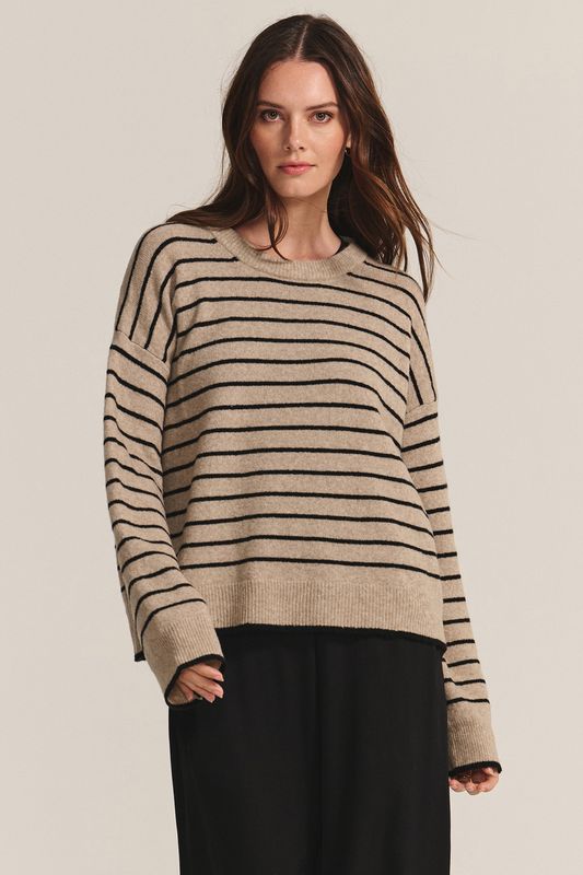 Velvet Romy Cozy Stripe Sweater in Oatmeal/Black Ombre Velvet Romy Cozy Stripe Sweater in Oatmeal/Black Ombre