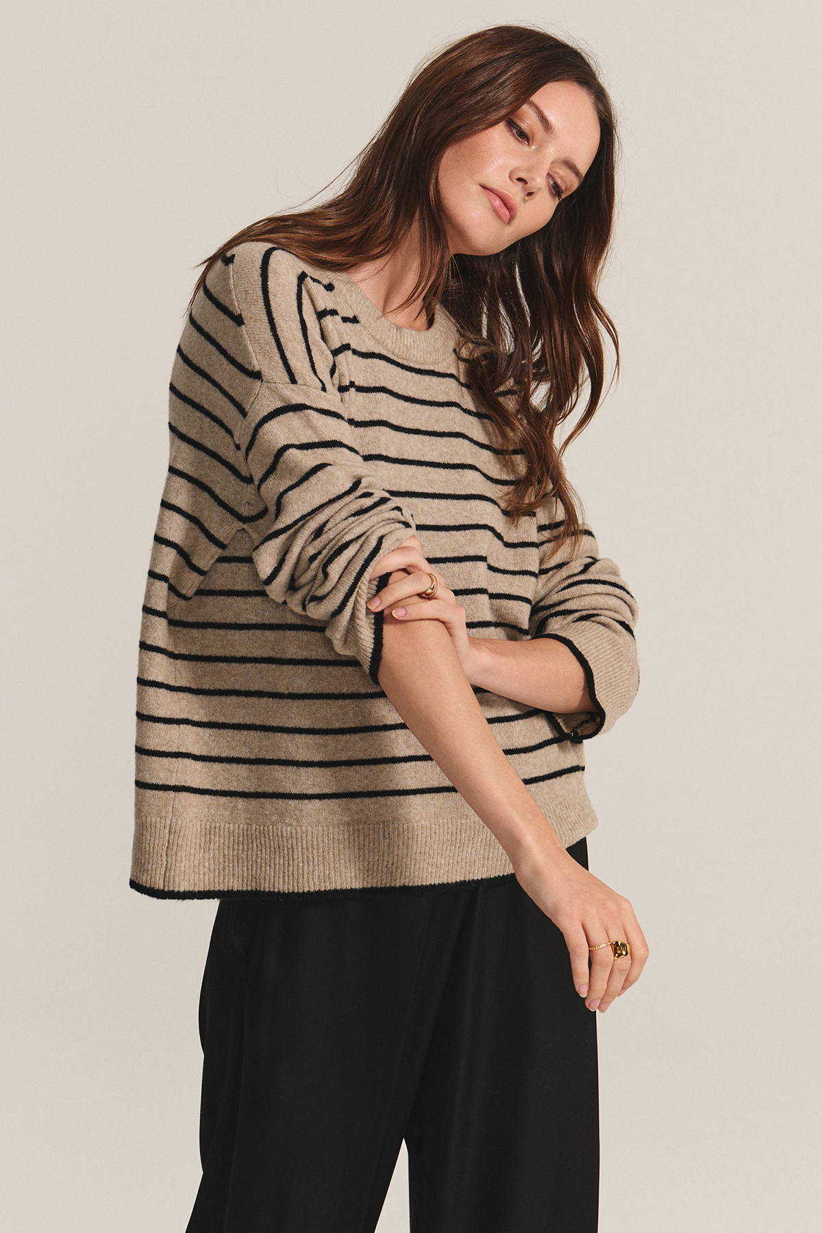 Velvet Romy Cozy Stripe Sweater in Oatmeal/Black Ombre