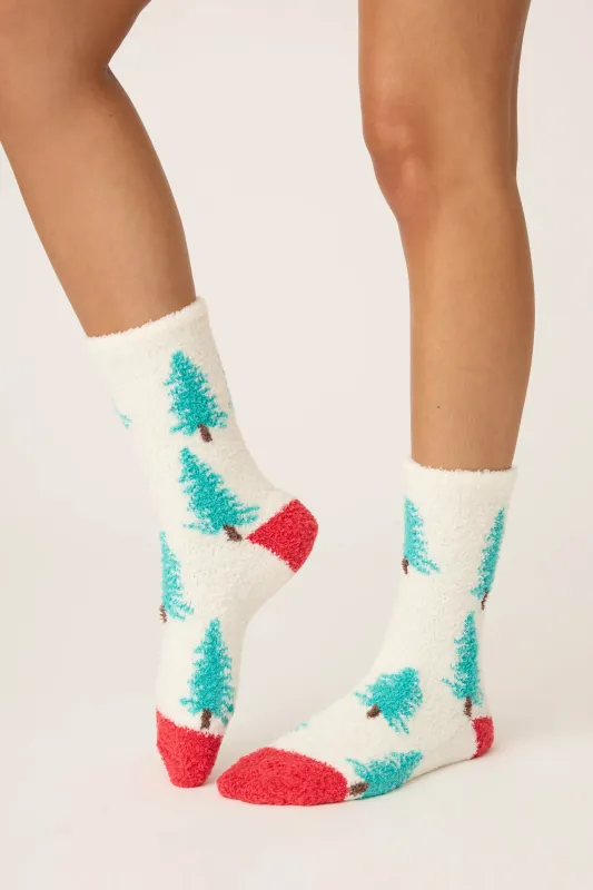 PJ Salvage Winter Tree Fuzzy Crew Socks PJ Salvage Winter Tree Fuzzy Crew Socks